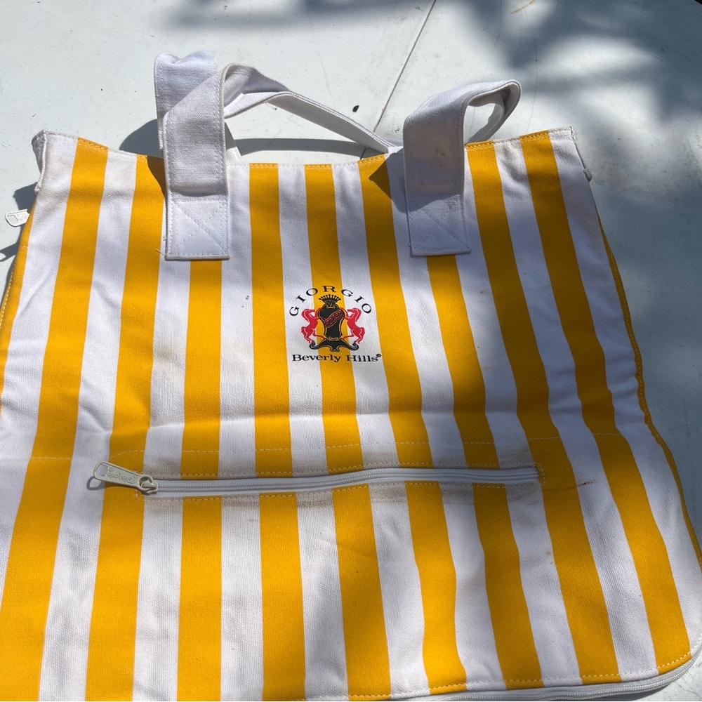 Yellow and White Striped Tote Bag Giorgio of Beverly Hills